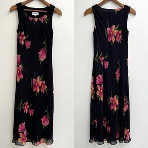 Vintage 90’s Y2K black pink floral midi dress sleeveless phoebe from friends 12
